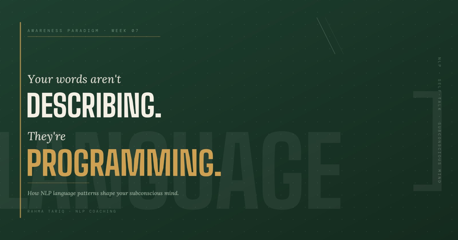 Awareness Paradigm artwork reading Your words are not describing. They are programming.